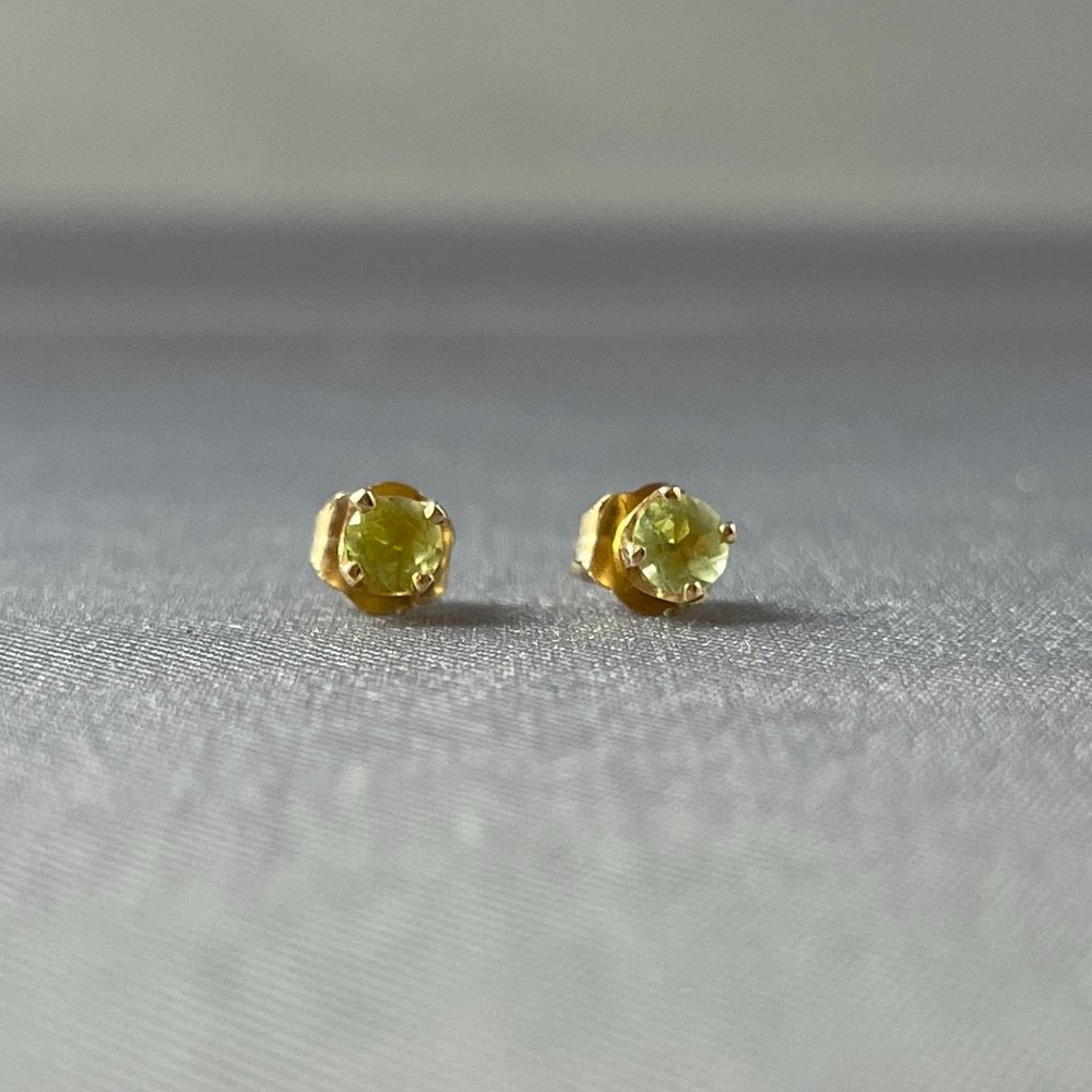 Peridot Earrings - Tiny Studs Set in Gold